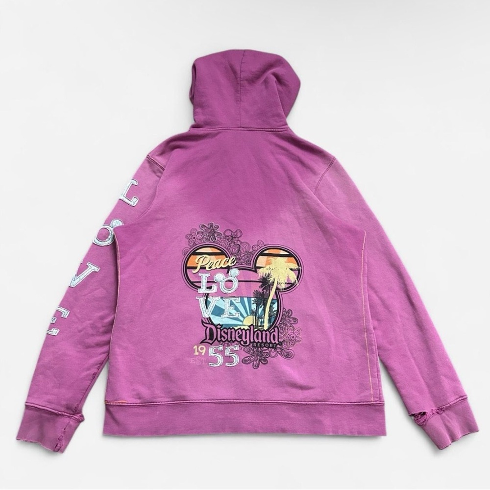 Vintage Disney Pink 'Peace Love Disneyland' Sun faded Hooded Sweatshirt